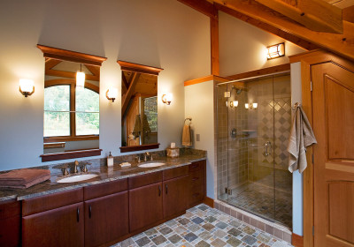 double vanity in post and beam master bath