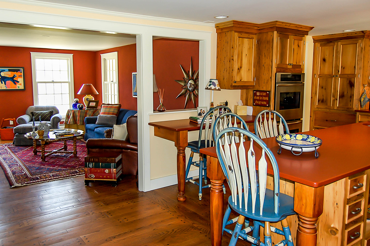vermont country kitchen open to living and dining areas