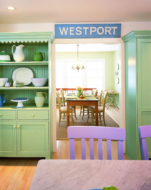fun colors in furniture and design details for a westport cottage kitchen