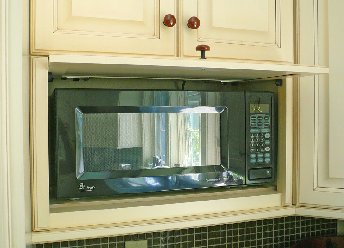 microwave storage within custom cabinet