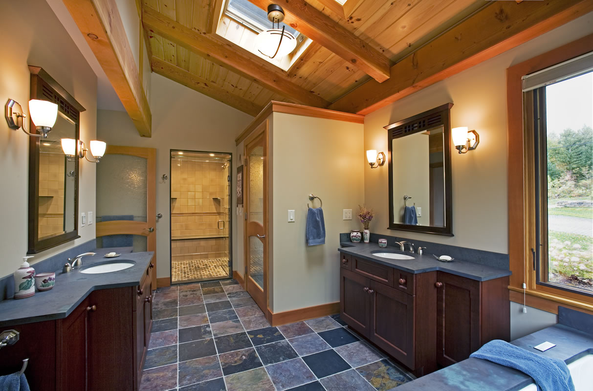 slate and cherry master bath by designs for living vt