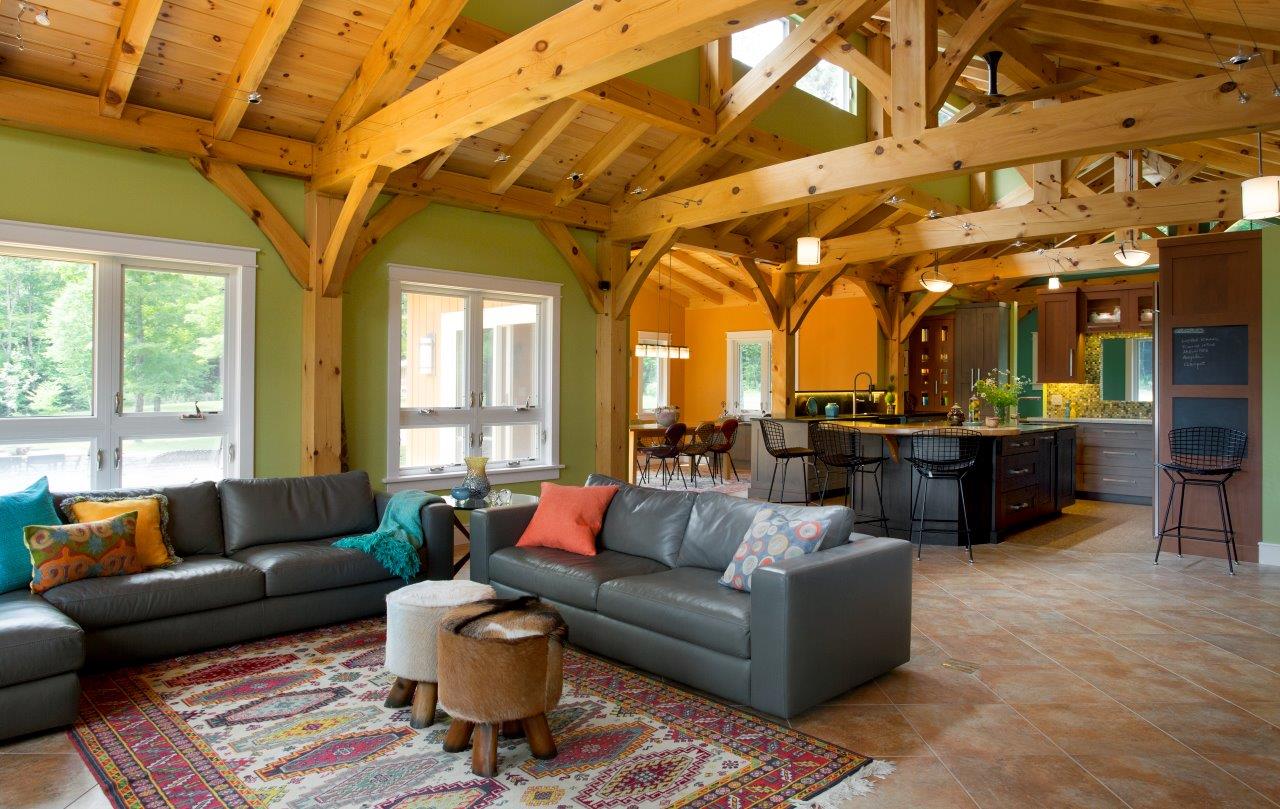 Vermont Timber Frame with transitional kitchen