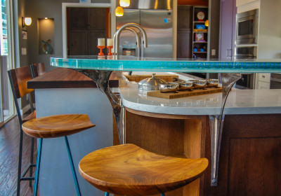 multi-level bar seating in modern kitchen